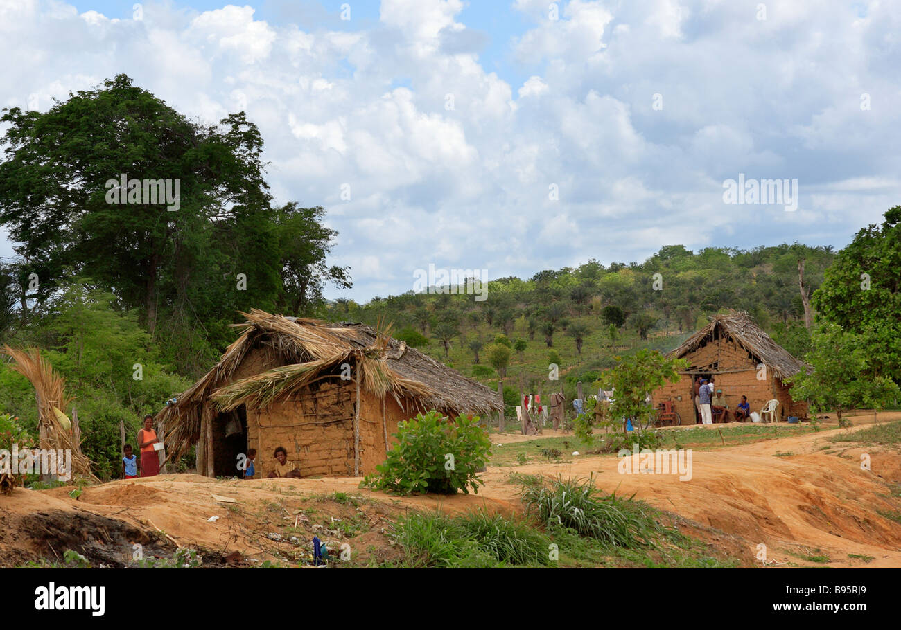 Loam huts on the road side in hinterland of Bahia Brazil South America Stock Photo