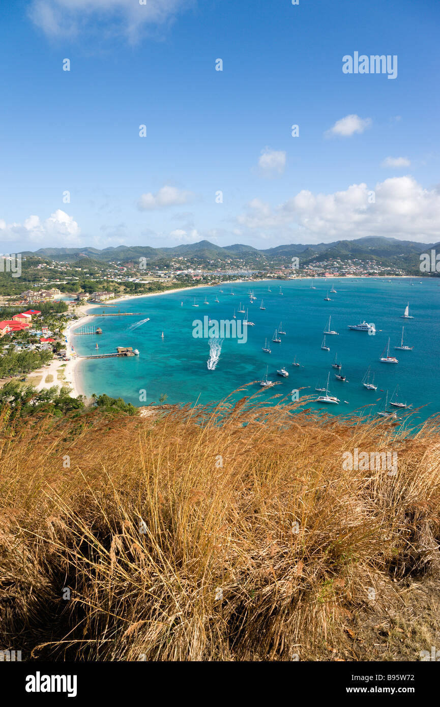 WEST INDIES Caribbean St Lucia Gros Islet Beach lined Rodney Bay with