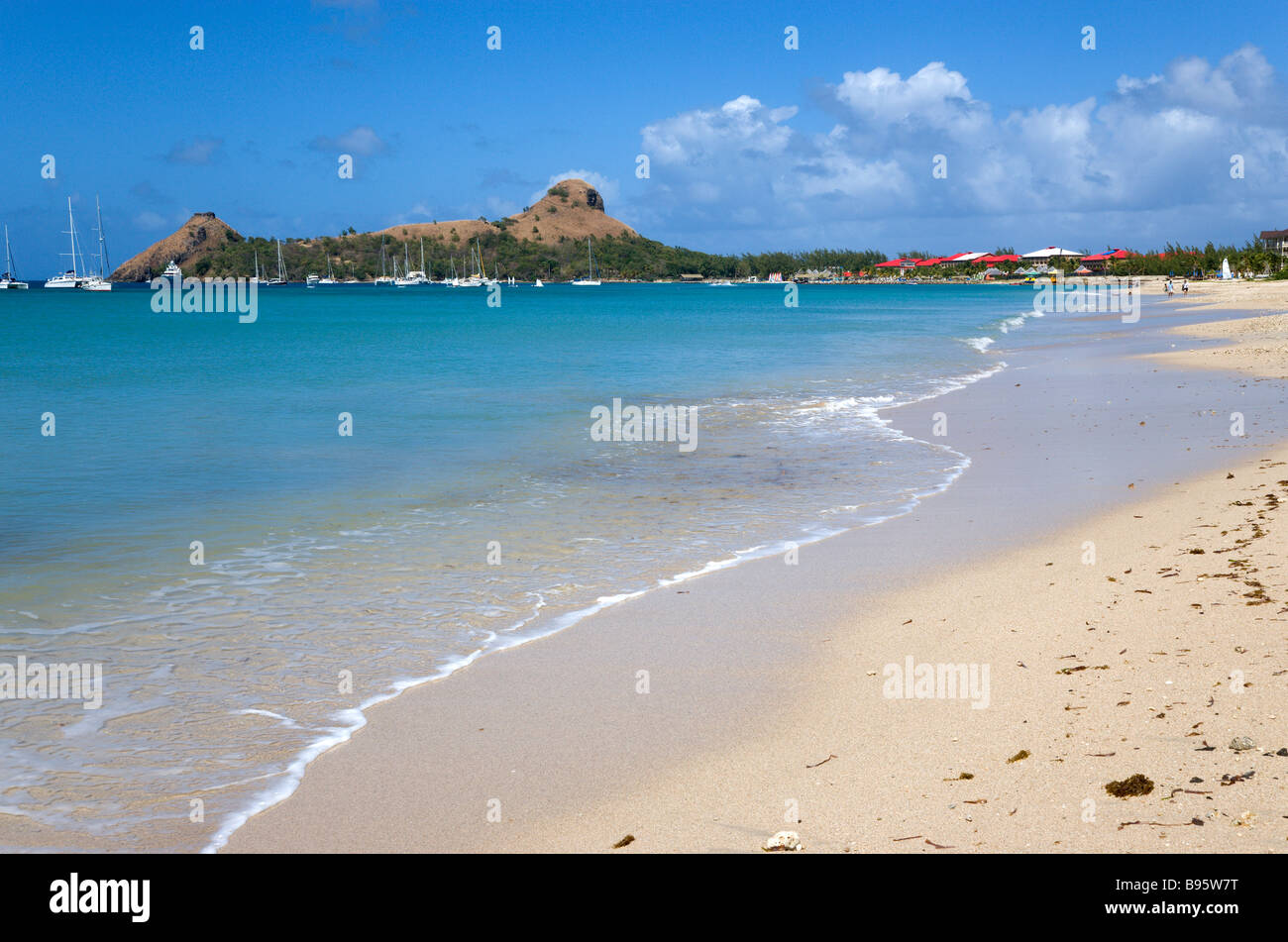 WEST INDIES Caribbean St Lucia Gros Islet Pigeon Island seen from a nearby beach on causeway
