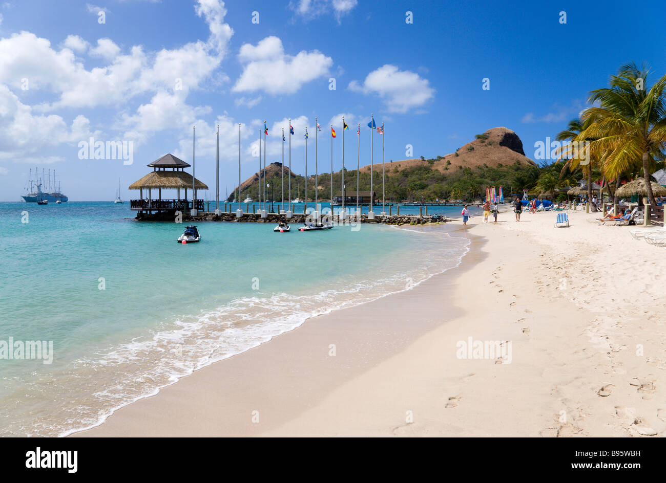 WEST INDIES Caribbean St Lucia Gros Islet Rodney Bay Sandy beach with