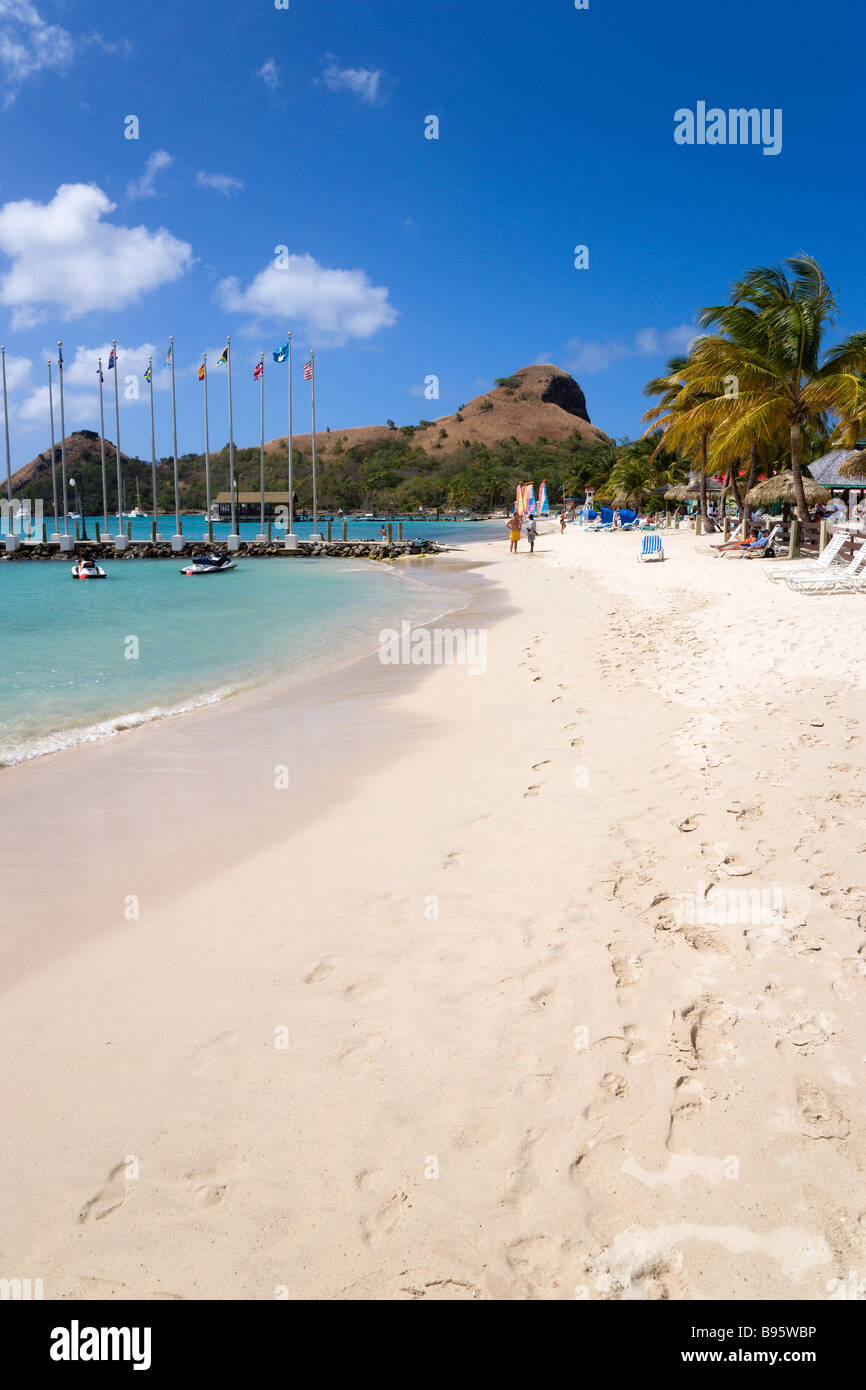 WEST INDIES Caribbean St Lucia Gros Islet Rodney Bay Sandy beach People at Sandals Grande St