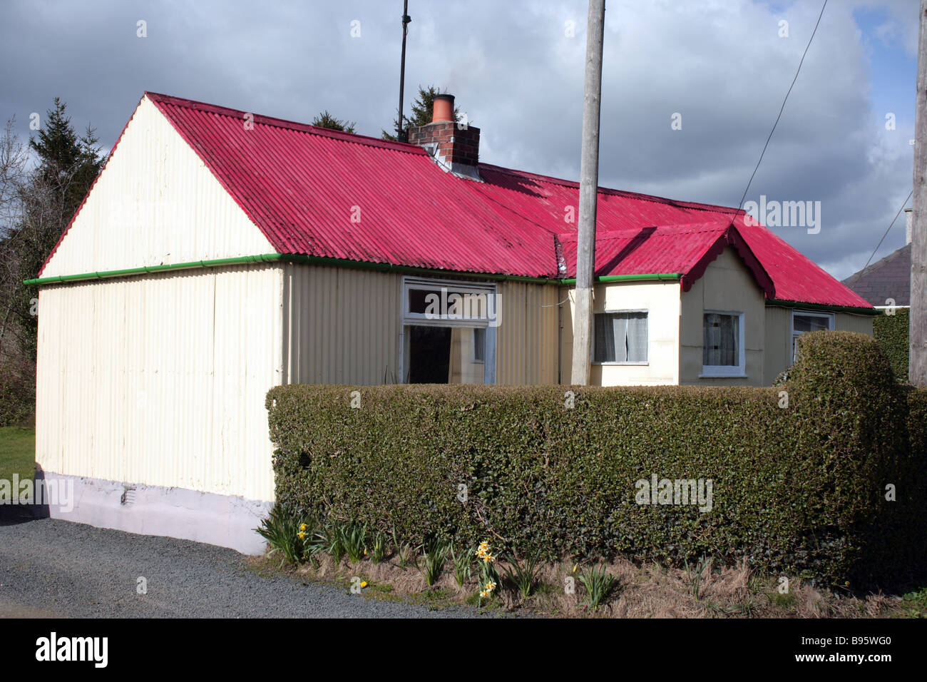 Corrugated iron cottage County Down Ulster Northern Ireland Stock Photo