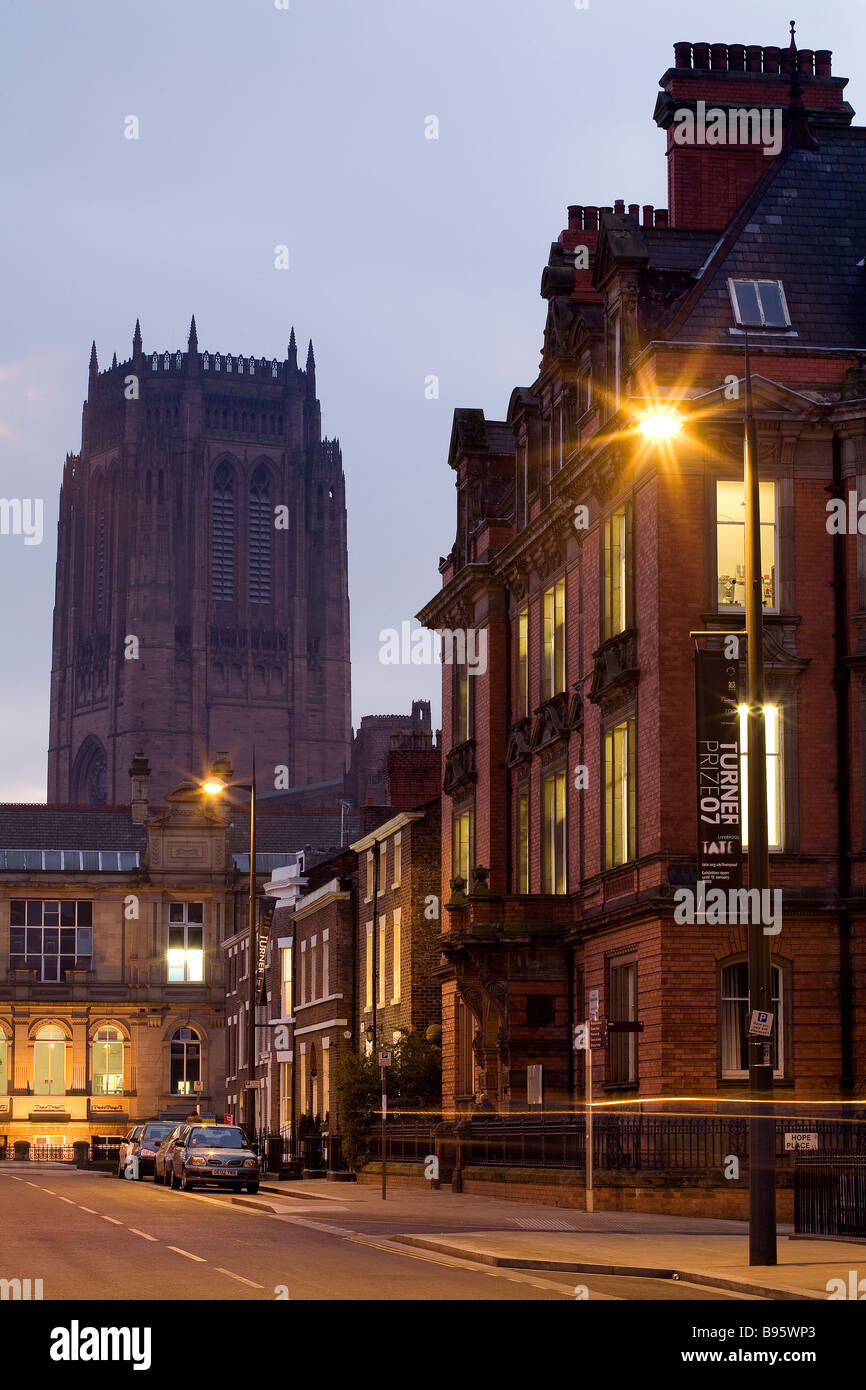 United Kingdom, Liverpool, Hope Street with the Anglican cathedral in the background Stock Photo