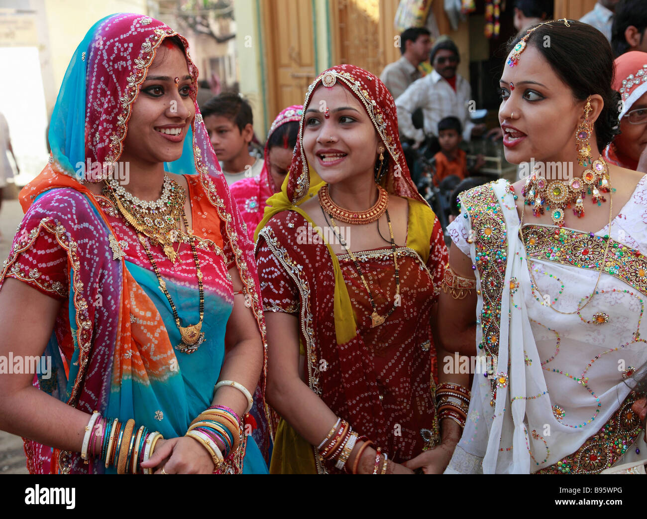 India Rajasthan Udaipur wedding party young rajasthani women Stock