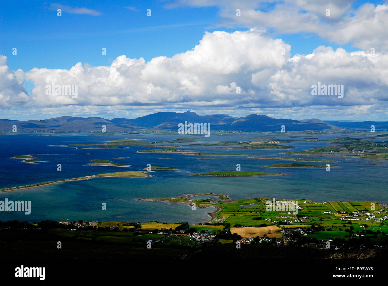 Ireland, County Mayo, Clew Bay. View across the Atlantic coast from Croagh Patrick Mountain. Stock Photo