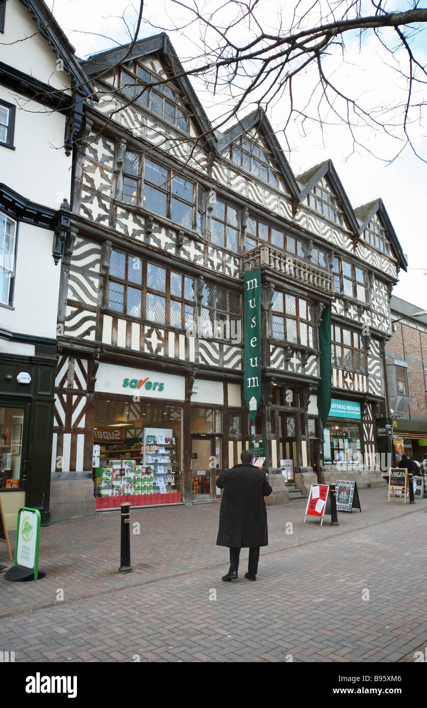 View of the Ancient High House in Stafford an Elizabethan town house and is the largest timber framed town house in England Stock Photo
