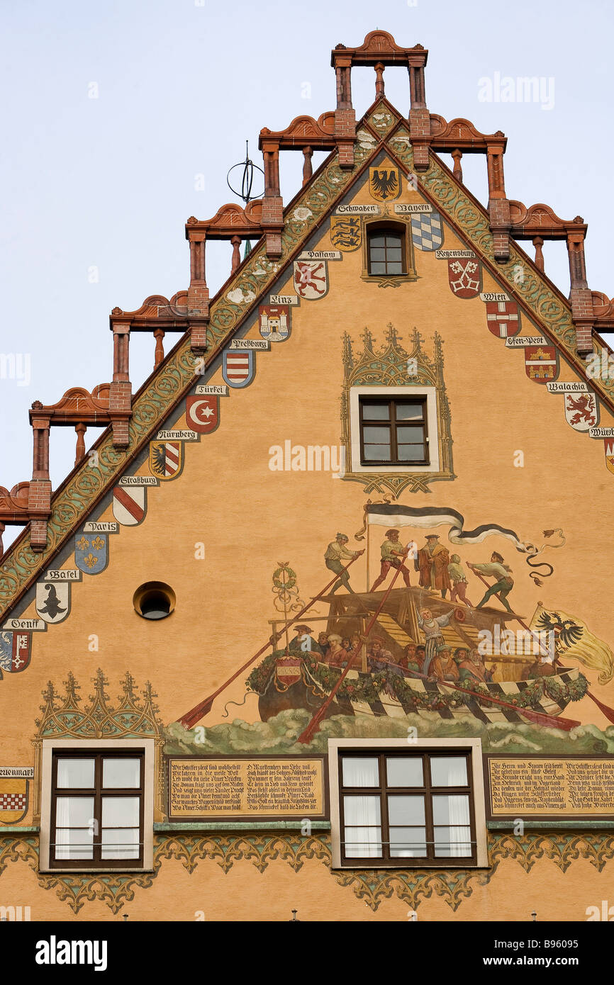 Germany, Bade Wurtemberg, Ulm, Albert Einstein' s birthplace, Rathaus (Town Hall) with Gothic tyle built in 1370, painted Stock Photo