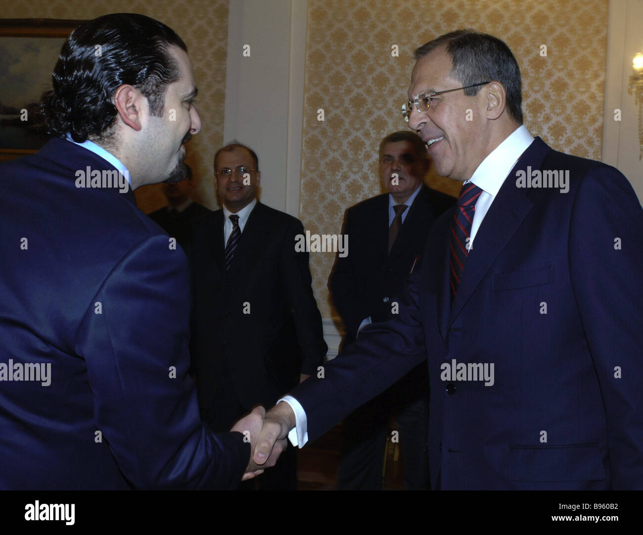 Saad Hariri leader of the Lebanese parliamentary majority and Russian Foreign Minister Sergei Lavrov left to right meet each Stock Photo