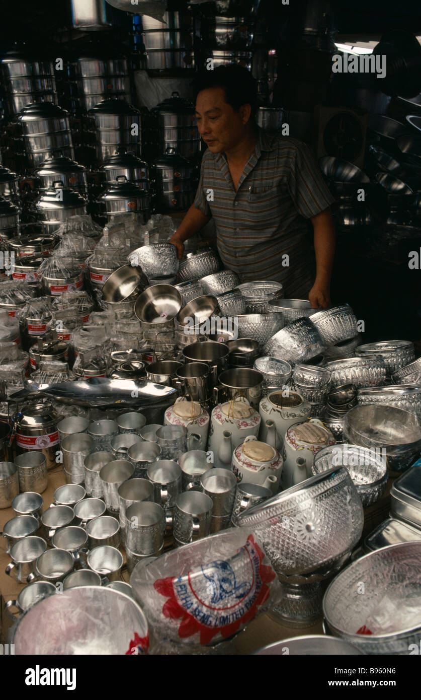 THAILAND Bangkok Stall selling aluminum kitchen utensils at the weekend