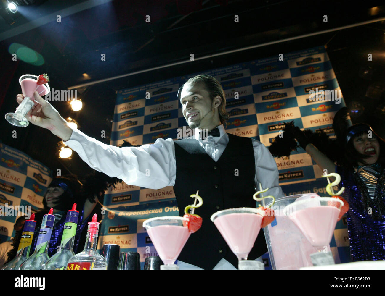Alexander Radaman last year s world barman champion in free style at Russia s national qualification round of 2004 bar world Stock Photo