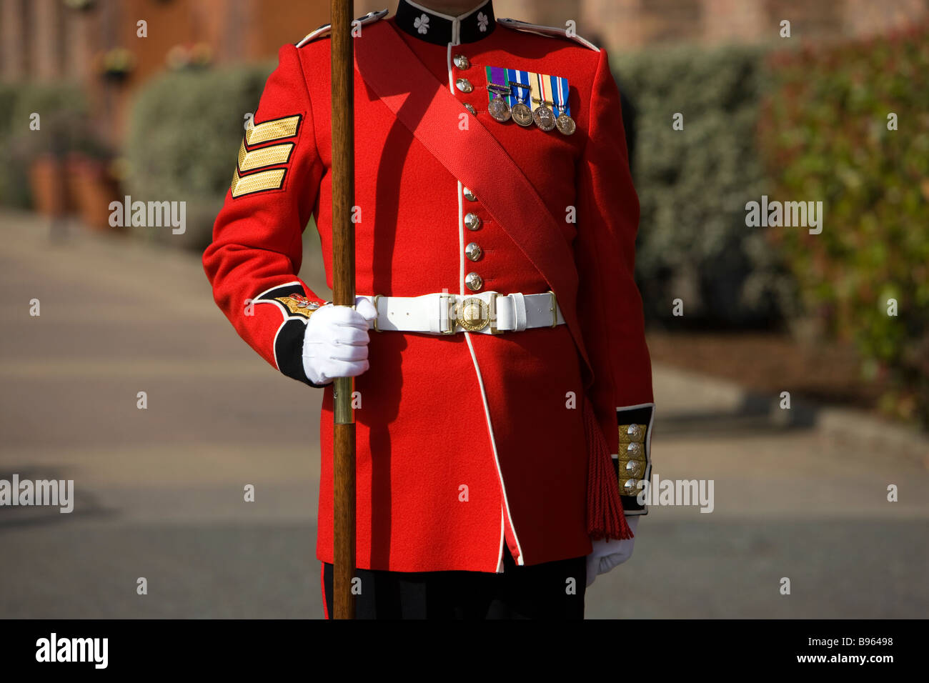 The 1st Battalion the Irish Guards on parade at Victoria Barracks Windsor UK on St Patrick's Day Stock Photo