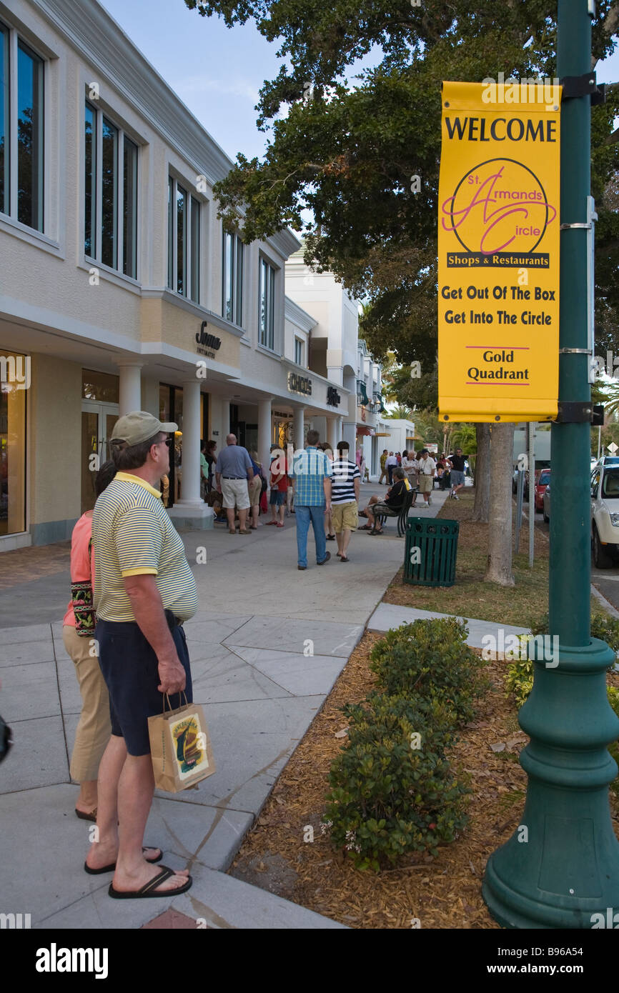 Shoppers at St Armands Circle shopping and dining area on St Armands
