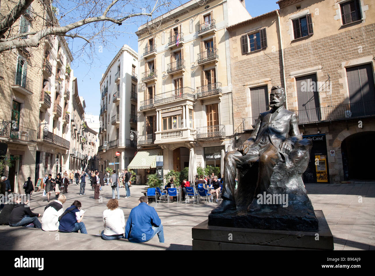 Placa de Sant Josep Oriol, Barcelona Spain Stock Photo