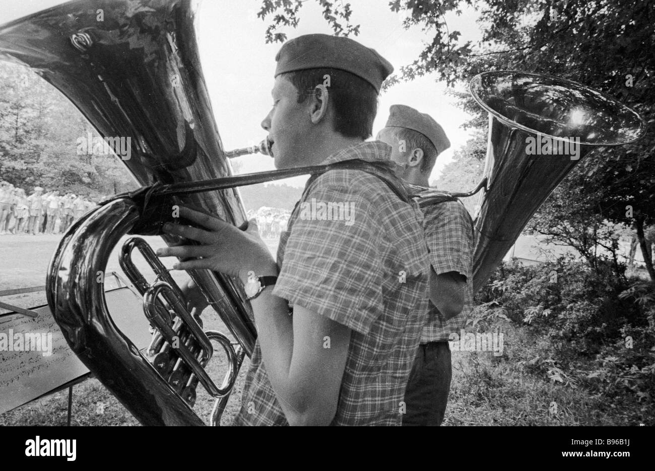 Pioneers playing wind instruments in the Orlyonok Yong Pioneers Camp in Tuapse Krasnodar