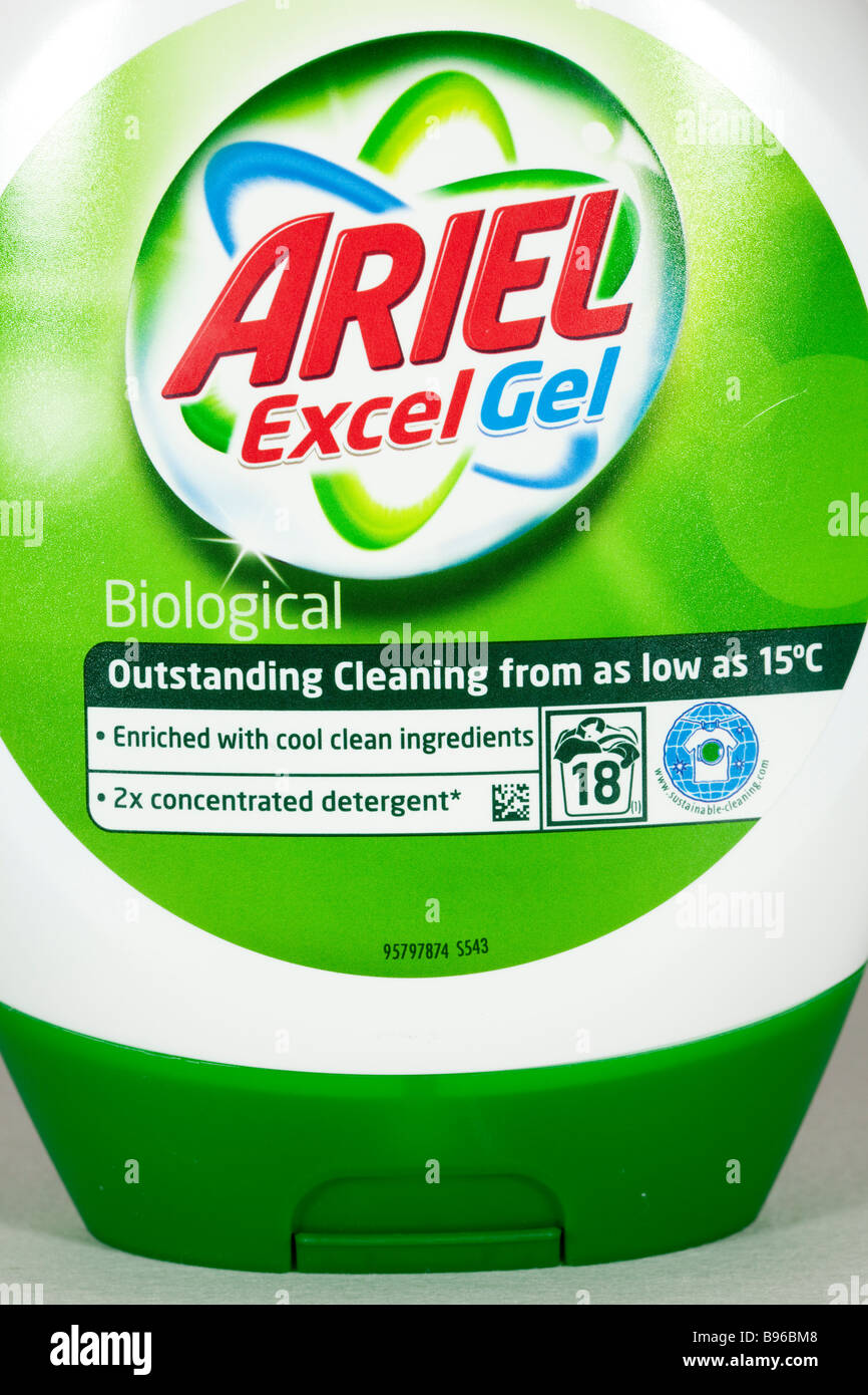 Plastic bottle of Ariel low temperature washing detergent gel UK Stock Photo
