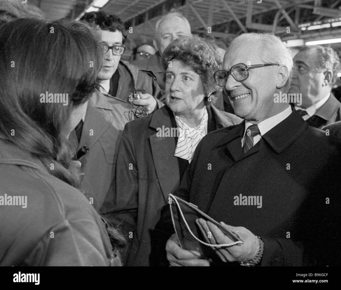 GDR leader Erich Honecker visiting the Lenin Komsomol car factory AZLK ...
