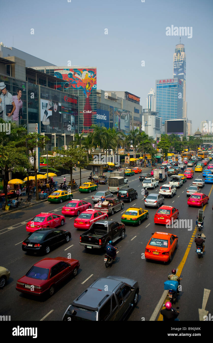 Traffic at Central World Shopping Center Bangkok Thailand Stock Photo