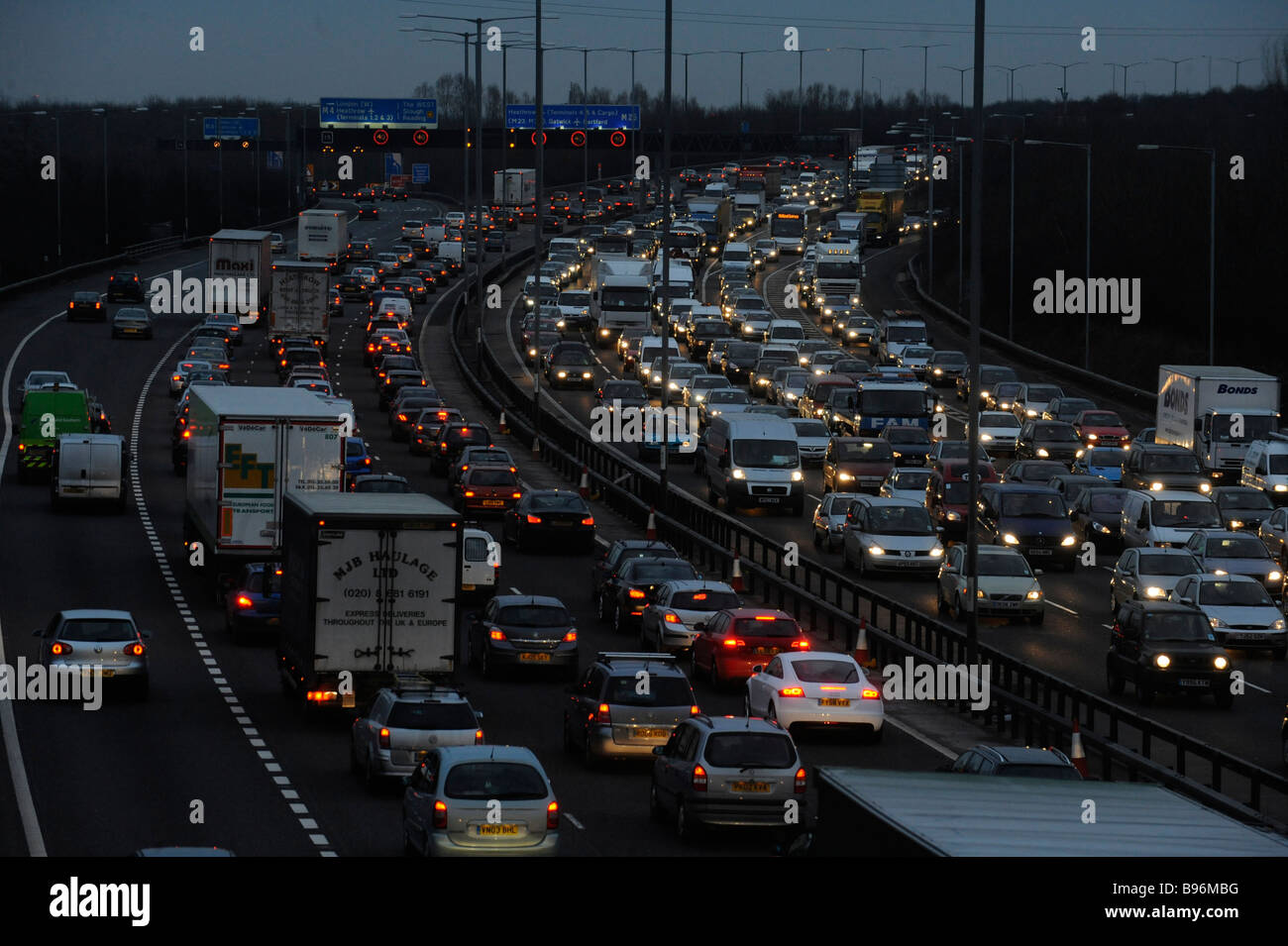 8 lane section of M 25 motorway in London, where it joins the M4 Stock Photo