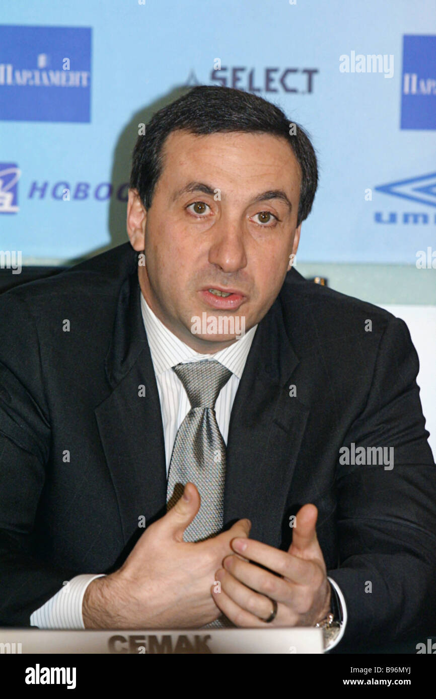 Yevgeny Giner CSKA professional soccer club president addressing a RIA Novosti news conference on Spartak CSKA rivalry for the Stock Photo