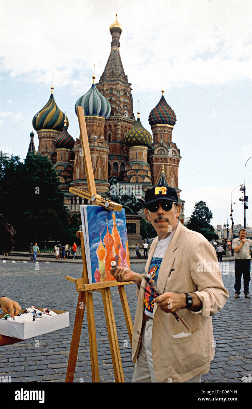 American artist Peter Max in Moscow with his one man exhibition paints ...