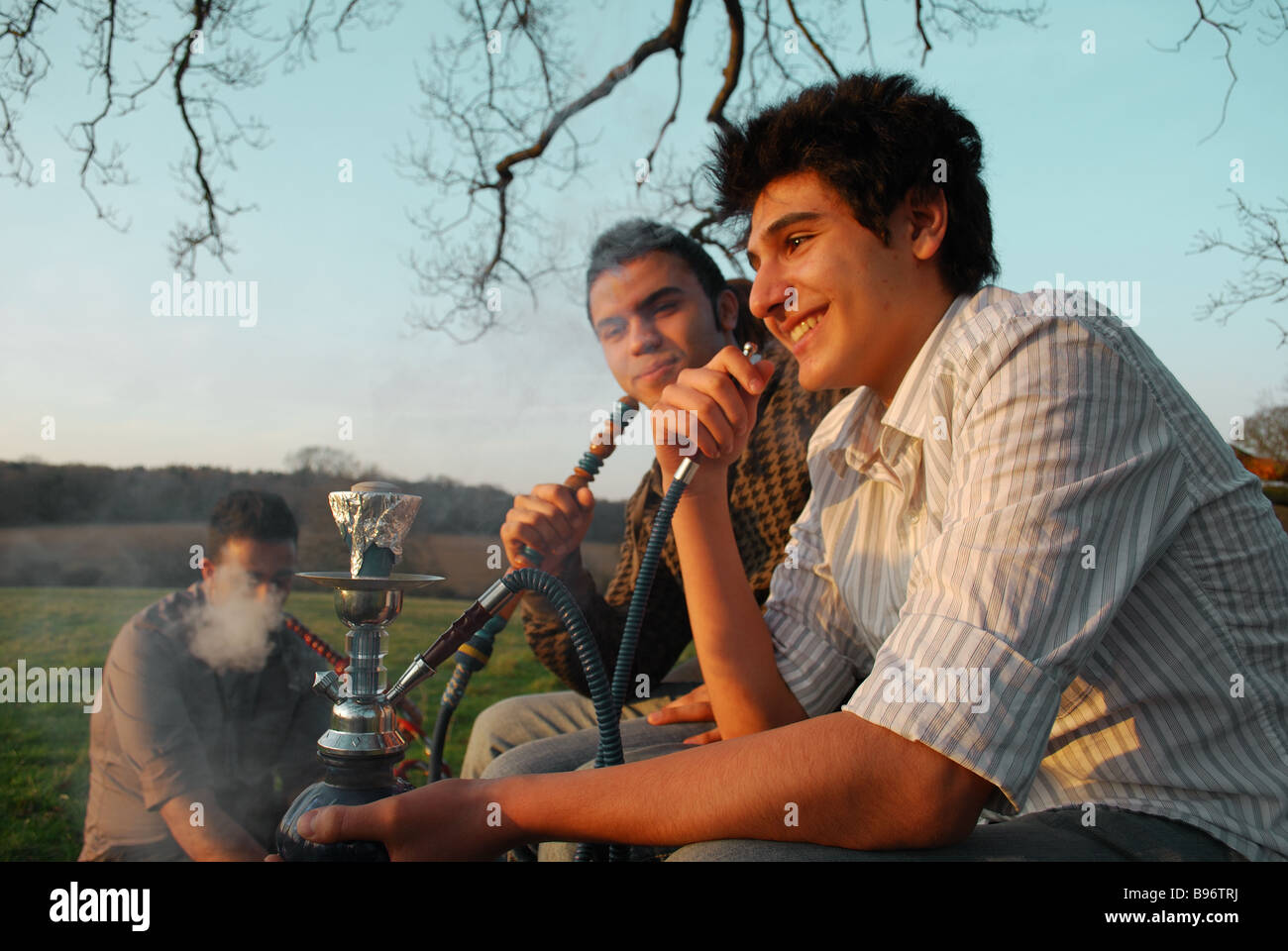 Young people smoking shisha in a park Stock Photo Alamy