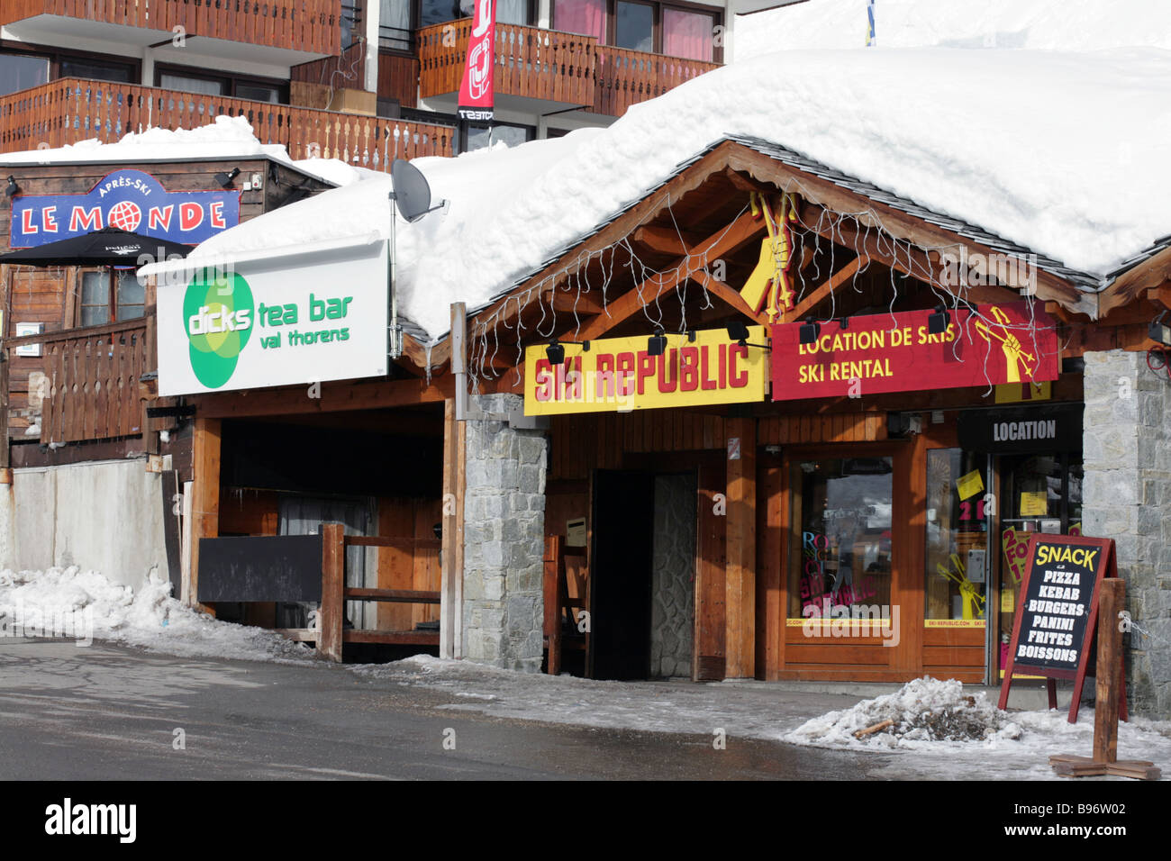 Bar and Ski Shop Val Thorens, Three Valleys , Savoie France Stock Photo