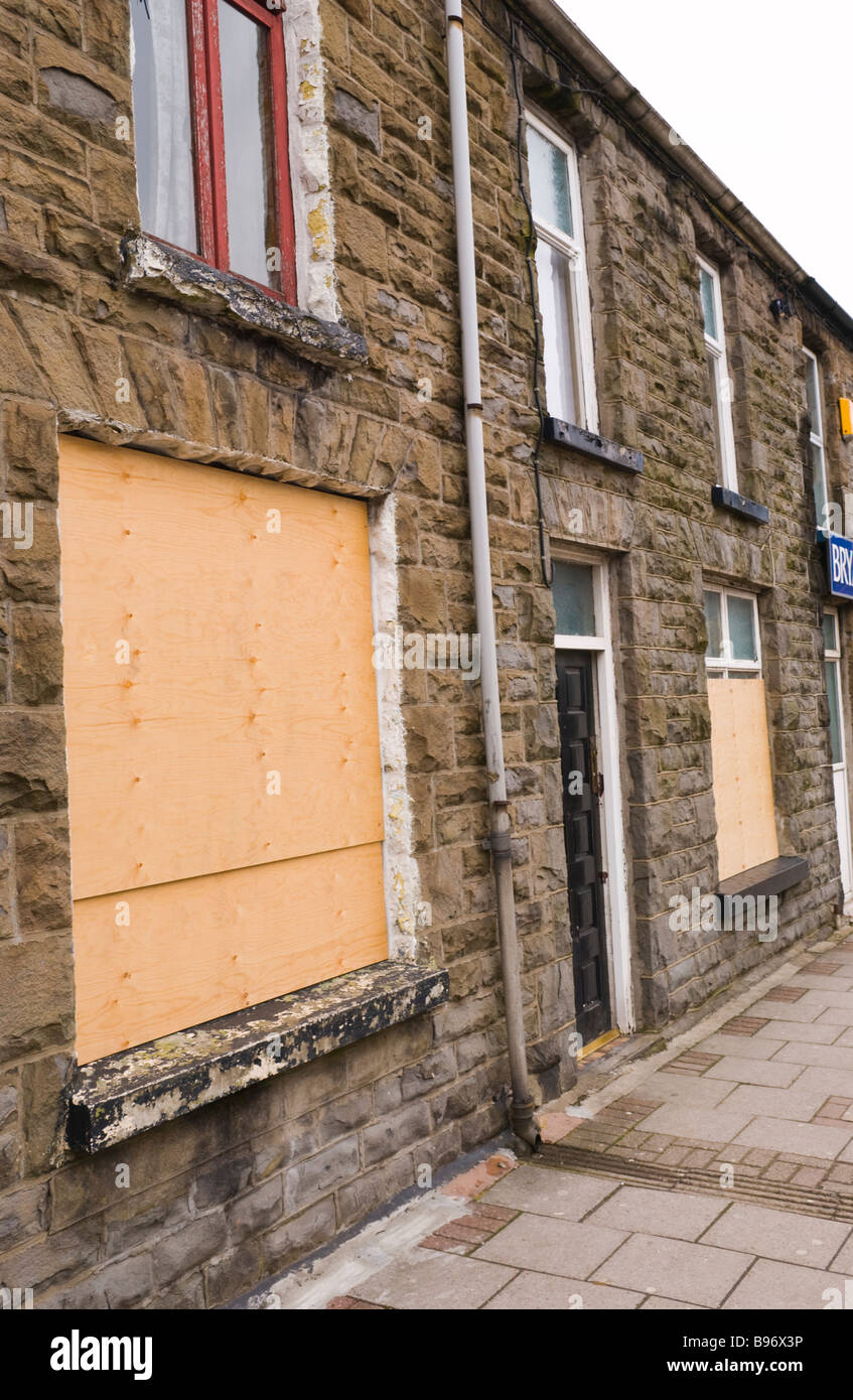 Boarded up terraced houses in Treorchy Rhondda Valley South Wales UK