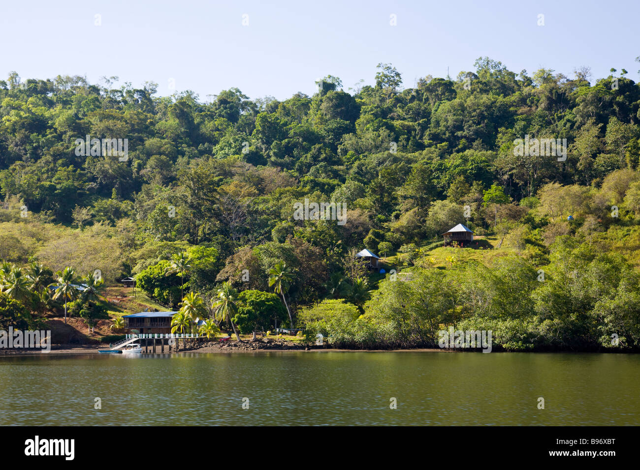 Eco lodge on the Sierpe river, Gateway to Corcovado National Park, Costa Rica. Stock Photo