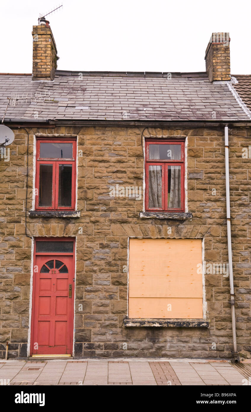 Boarded up terraced houses in Treorchy Rhondda Valley South Wales UK