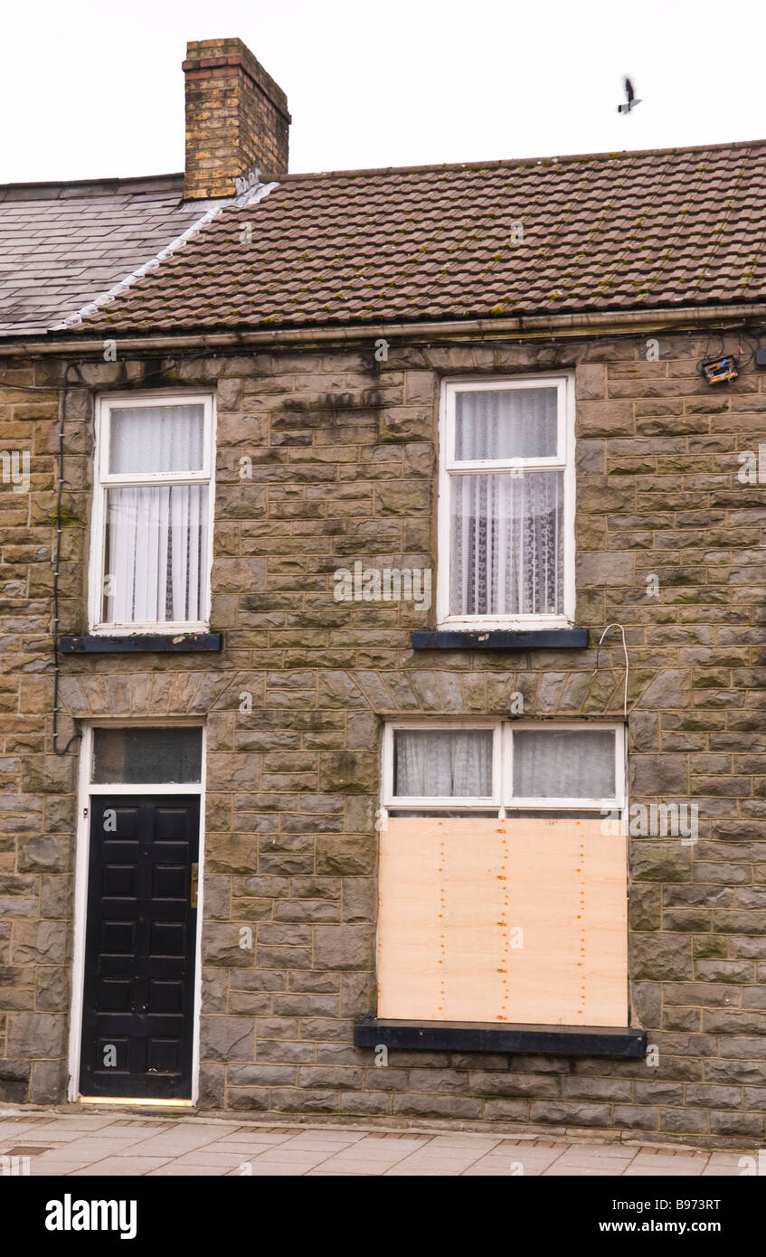 Boarded up terraced houses in Treorchy Rhondda Valley South Wales UK