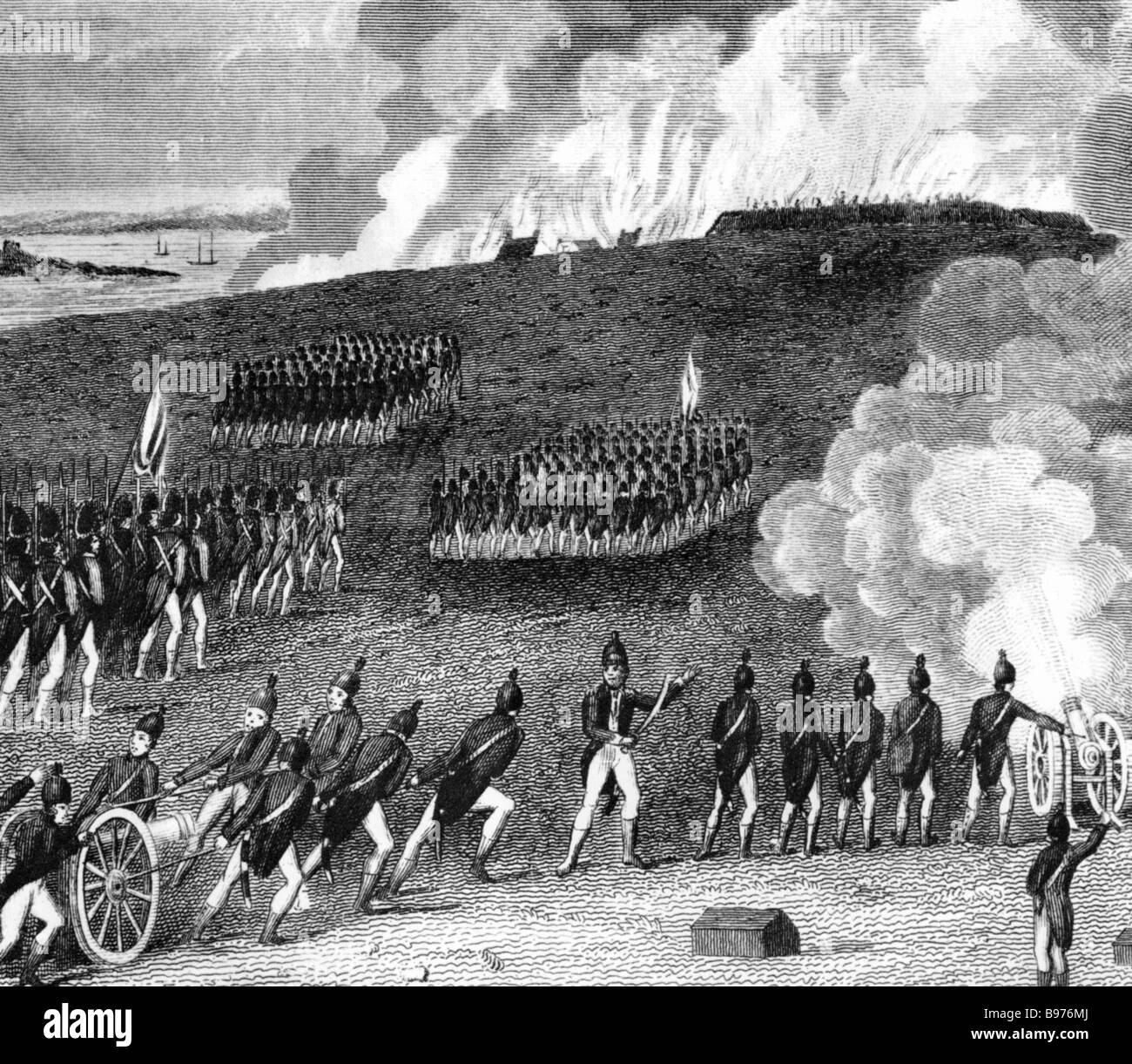 BATTLE OF BUNKER HILL in 1775 during the American War of Independence  - see Description below Stock Photo