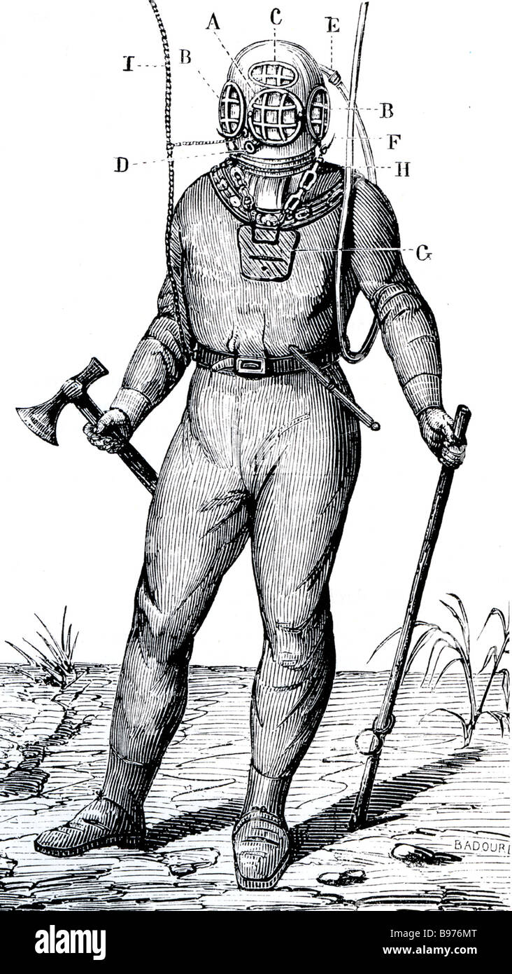 DIVING SUIT designed by Frenchman Joseph Cabirol in the 1860s Stock Photo