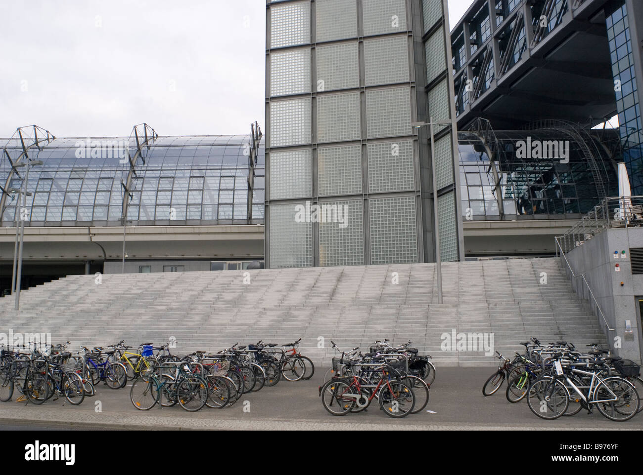 bicycles parking outside the railway station in Berlin Germany Stock