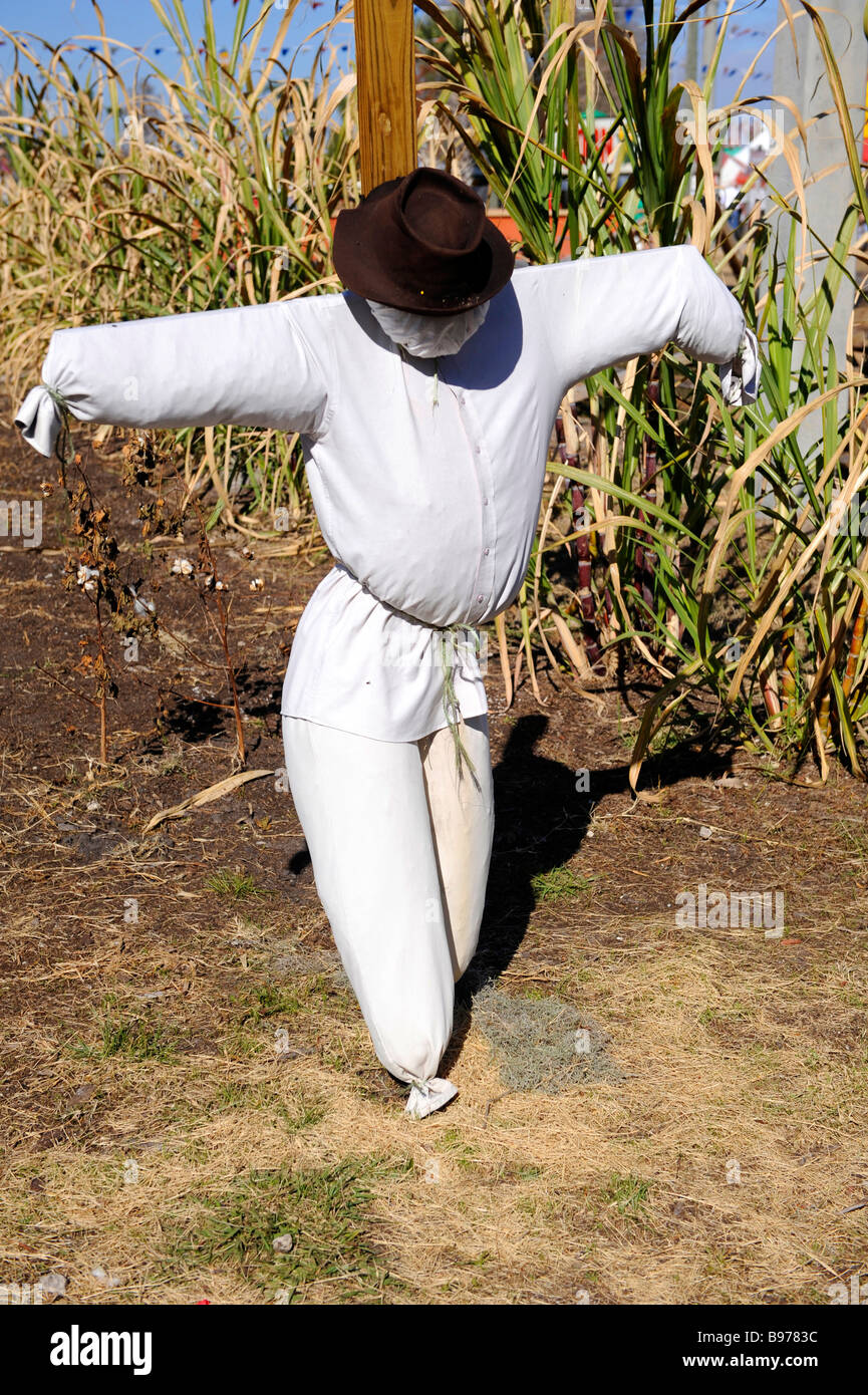 Scarecrow in garden plot at Cracker Country Florida living history museum located on the Florida State Fairgrounds Tampa Stock Photo