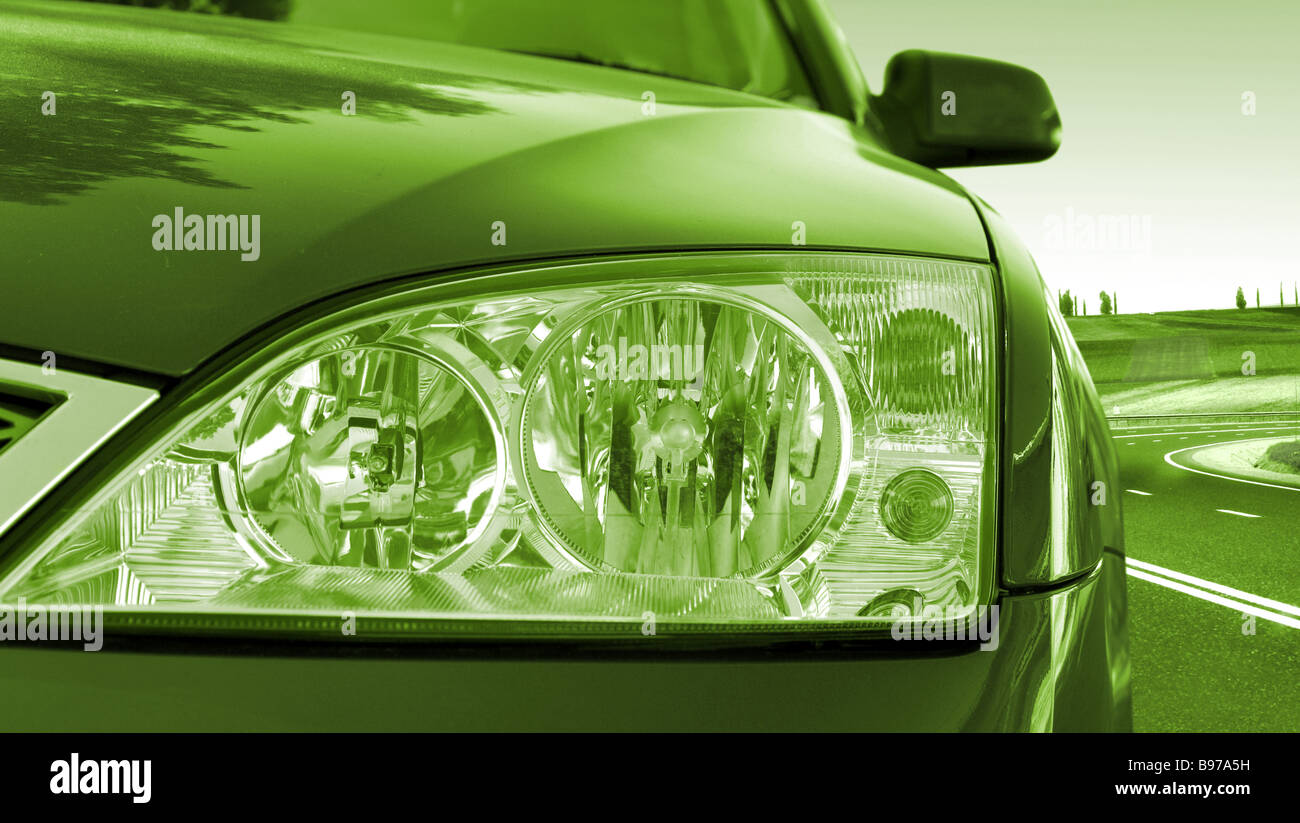 Green Car On The Road Stock Photo Alamy