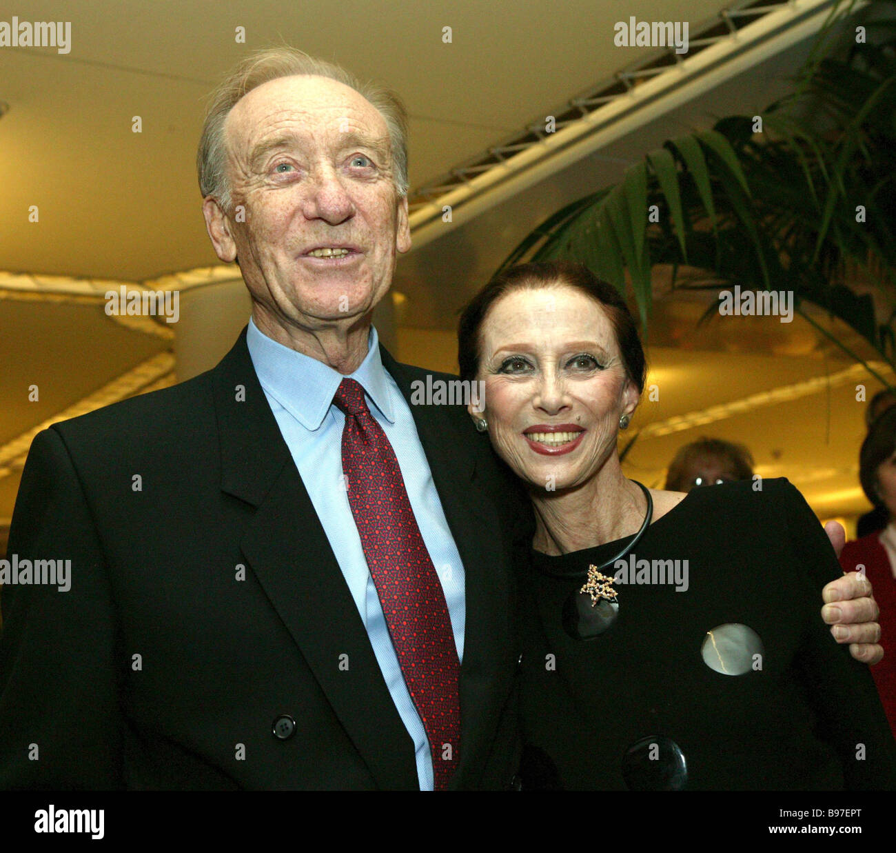 Dancer Maya Plisetskaya with her husband composer Rodion Schedrin at the gala concert on the 80th birthday of the great Russian Stock Photo
