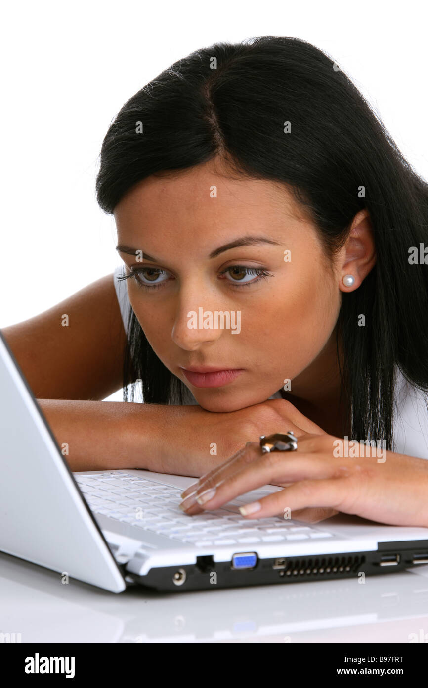 Young Woman with Computer Stock Photo