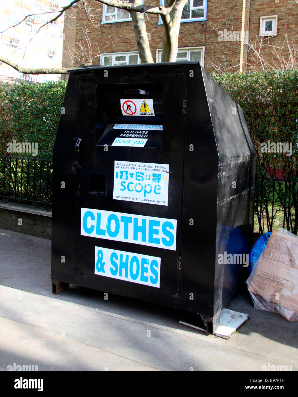 A road side recycling container for old clothes and shoes in Victoria