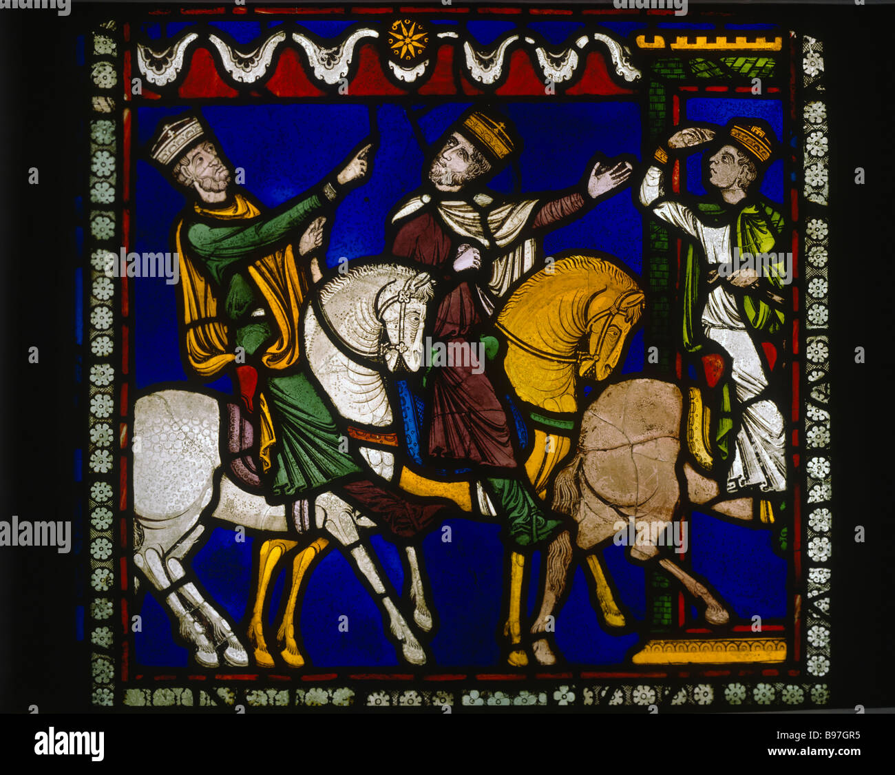 Magi following star panel 38 Poor Mans Bible window 13th century  Canterbury cathedral Stock Photo