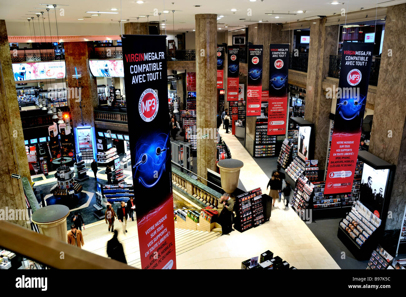 Paris France, Shopping, 'Virgin Music' 'Mega Store', General View, View from Above Inside (Now Closed) contemporary retail interior design Stock Photo