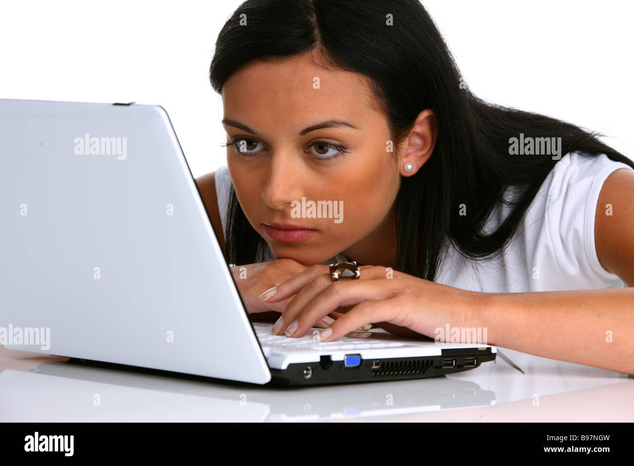 Young Woman with Computer Stock Photo
