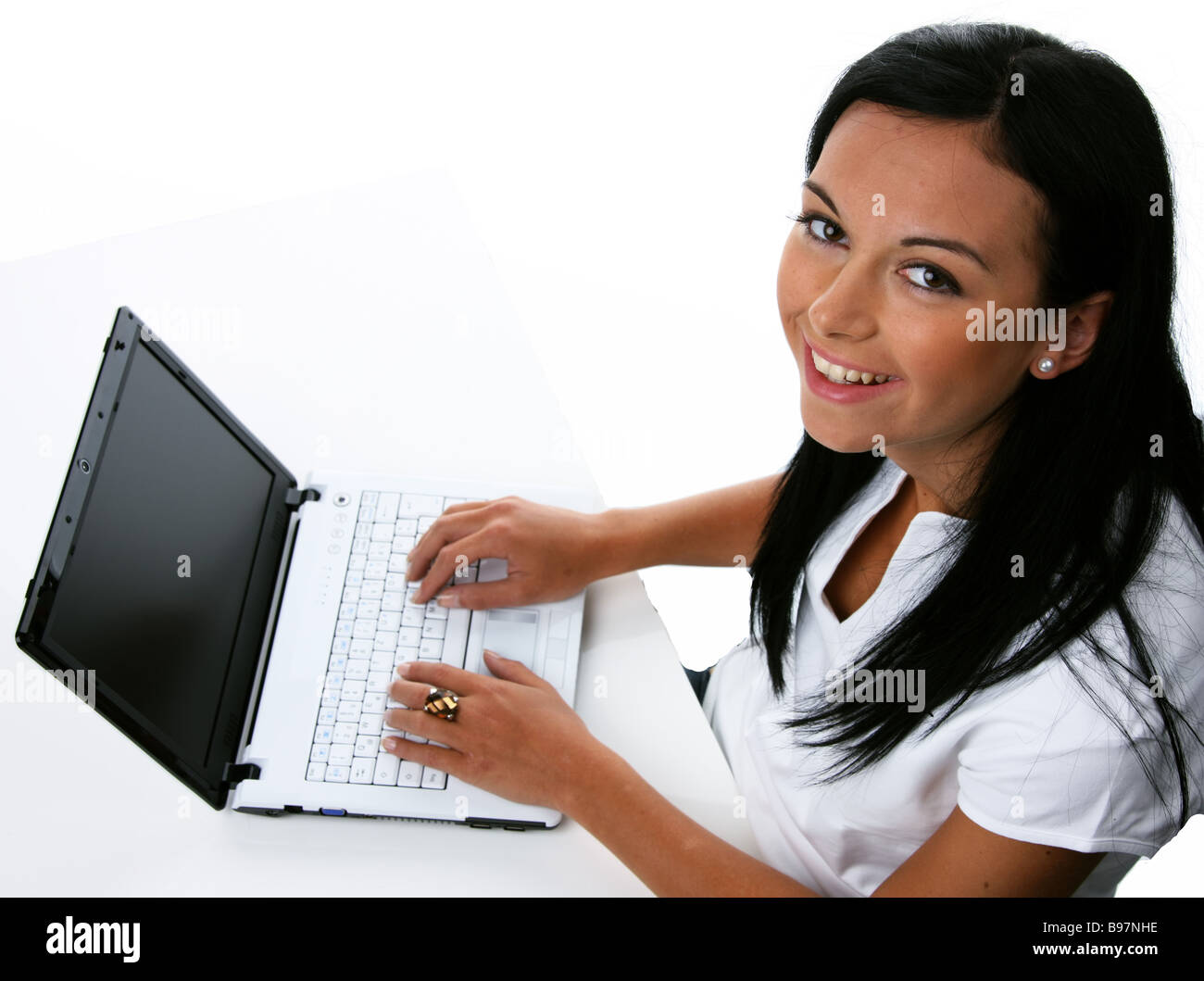 Young Woman with Computer Stock Photo - Alamy