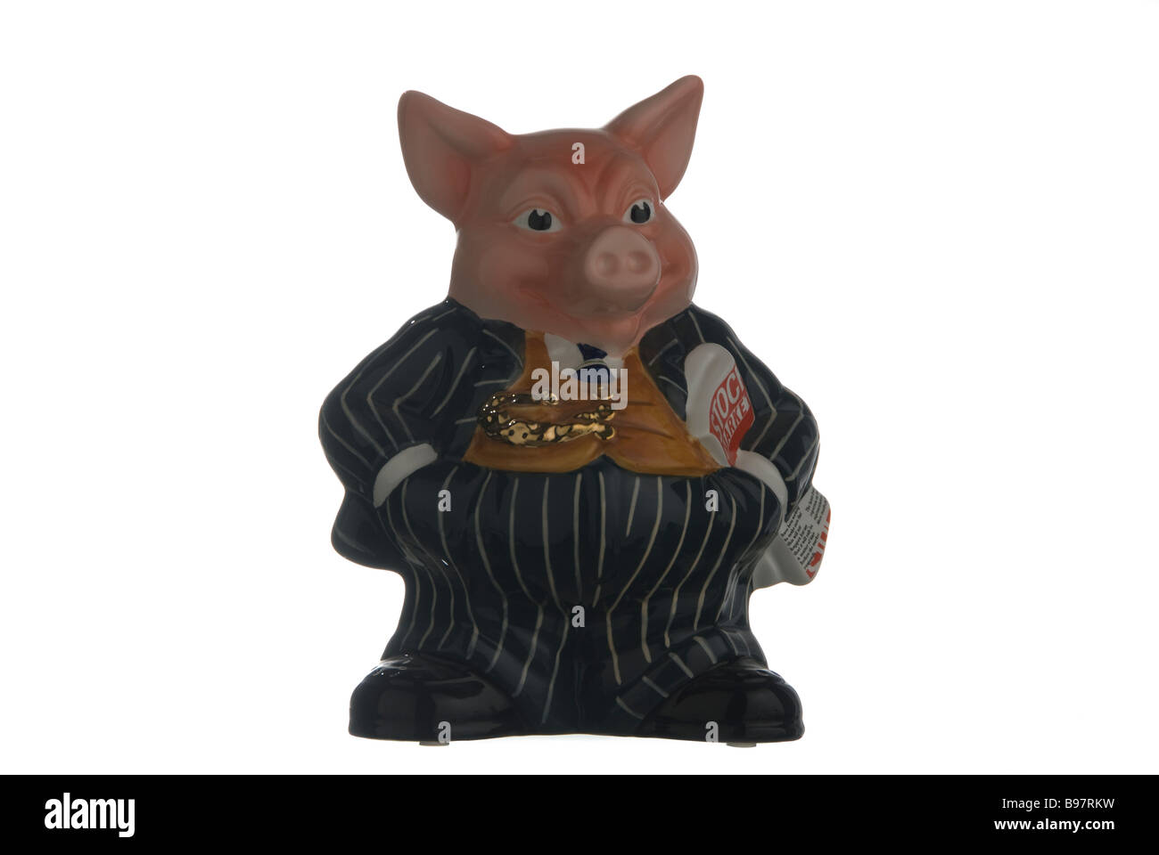 Pig shaped Piggy Bank in City pinstripe suit Stock Photo