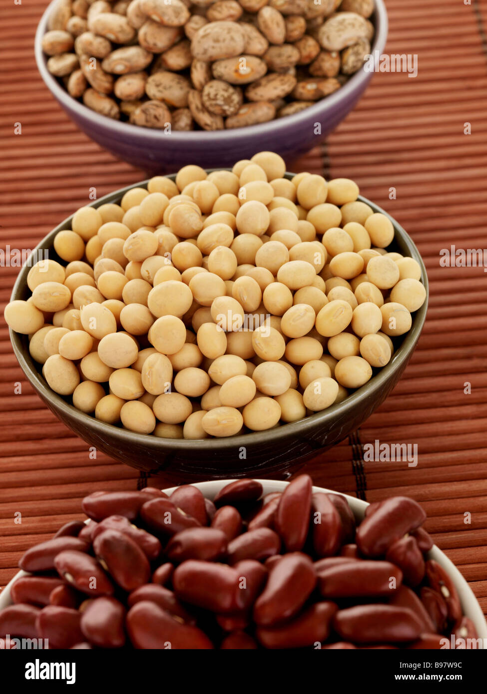 Bowls Of Healthy Mixed Dried Beans Cooking Ingredients With No People Stock Photo