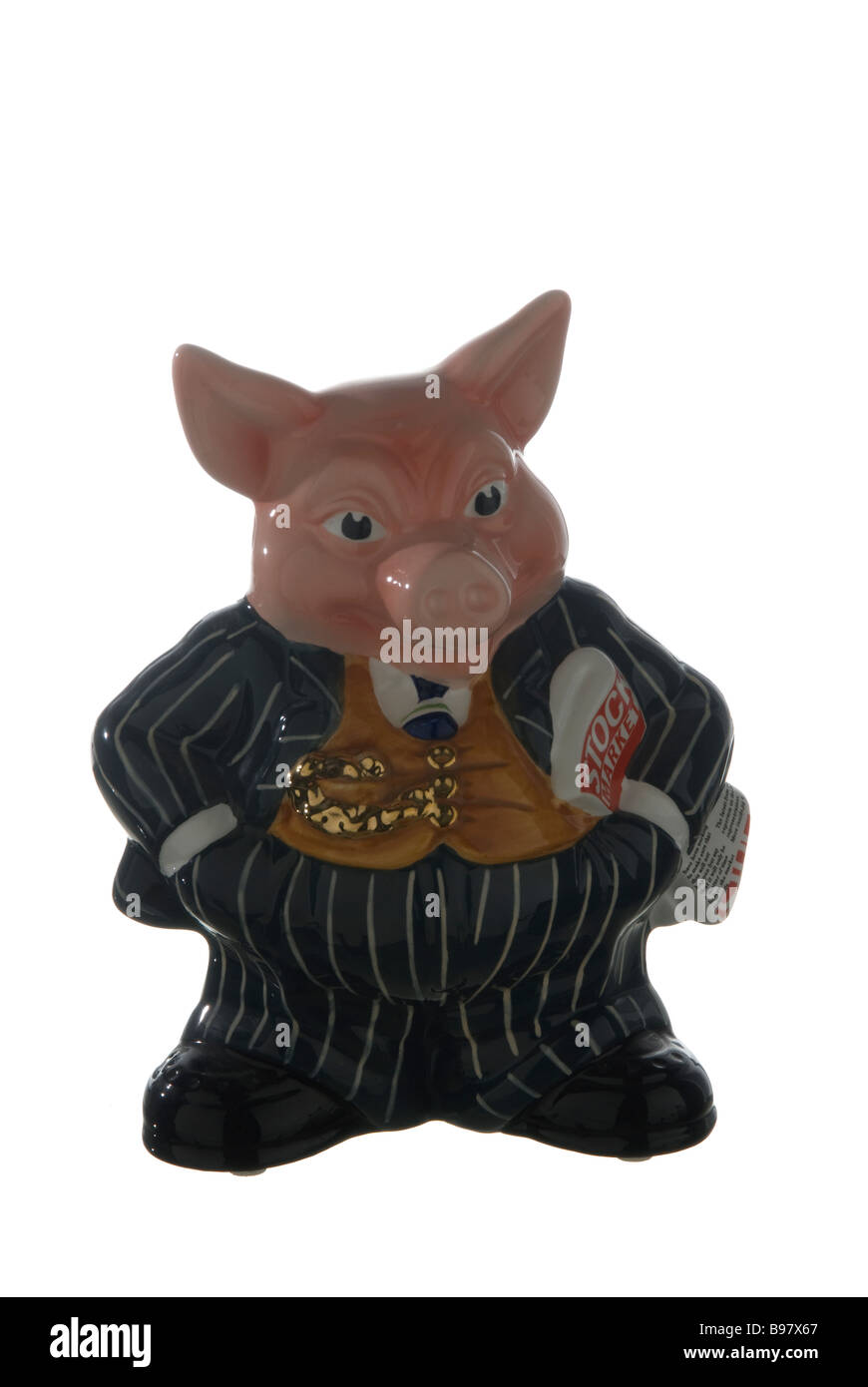 Pig shaped Piggy Bank in City pinstripe suit Stock Photo