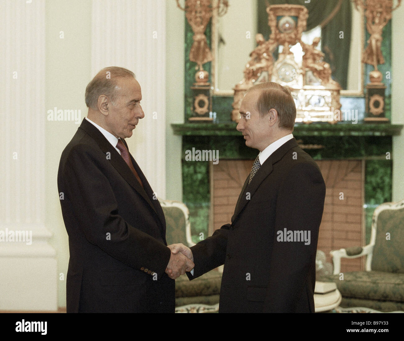 Russian President Vladimir Putin right and Azeri President Geydar ...