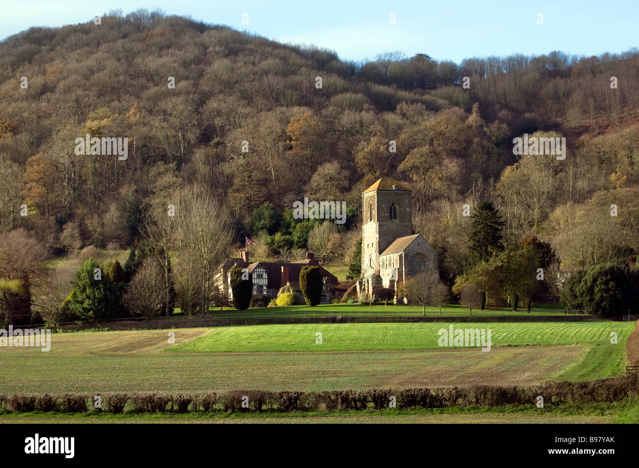 Little Malvern Priory and Little Malvern Court in Malvern Worcestershire Little Malvern Priory was a Benedictine monastery Stock Photo