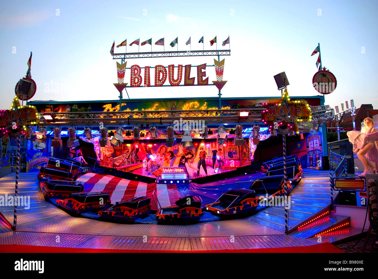 Fair attraction with colourful disco lights at the Sinksenfoor in