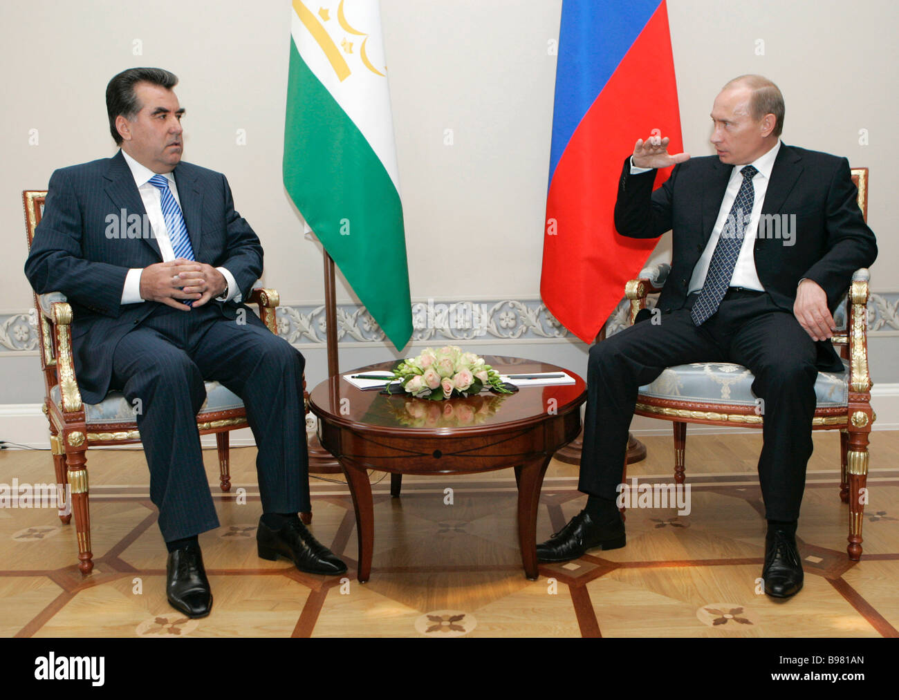 From left to right Tajik President Emomali Rakhmon and Russian