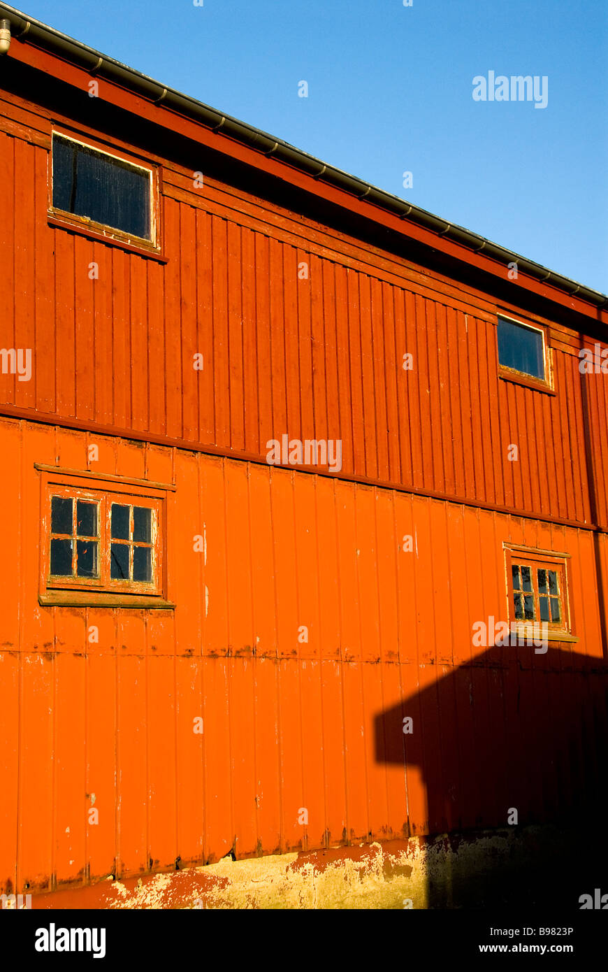 Old wooden ware houses painted red Jutland Denmark Stock Photo